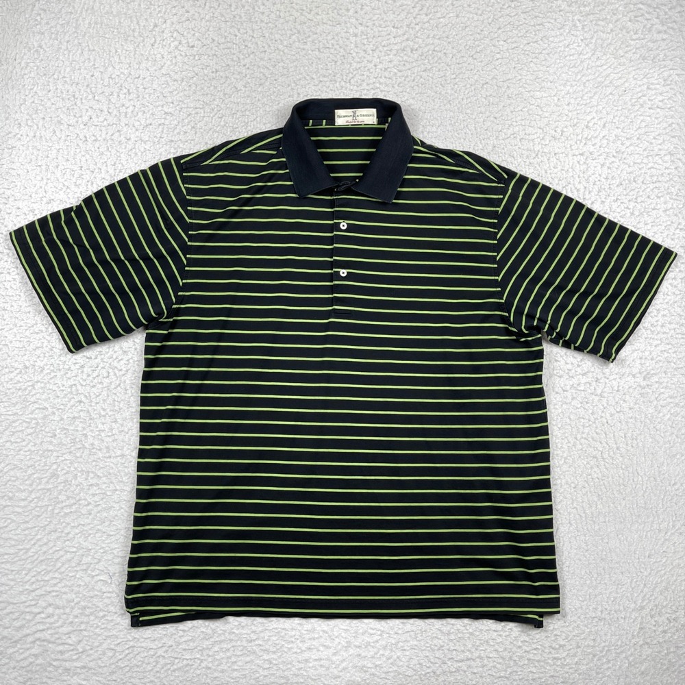 Fairway & Greene Polo Shirt Mens XL Navy Blue Green Striped Golf Preppy Classic